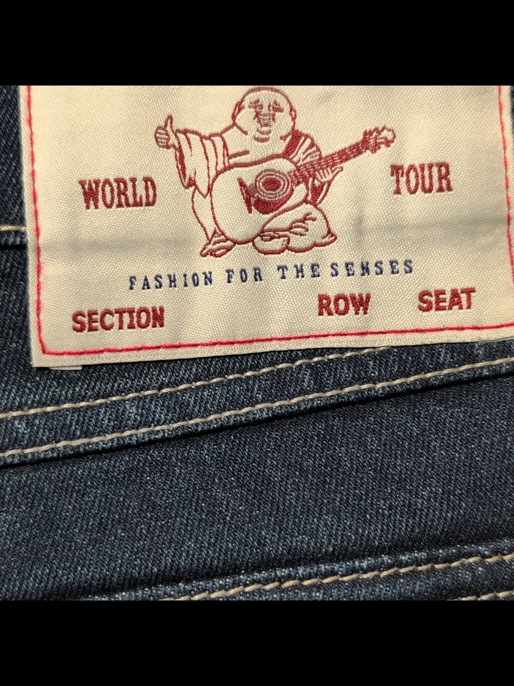 True Religion Men's Dark Blue Straight Leg Jeans with Studded Pocket